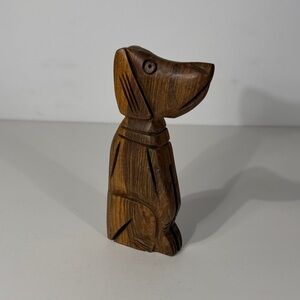 Hand-Carved Brown Wooden Dog Figurine - Rustic Home Accent